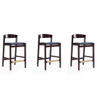 Manhattan Comfort 3-CS007-BK Klismos 36.75 in. Black and Dark Walnut Beech Wood Counter Height Bar Stool (Set of 3)